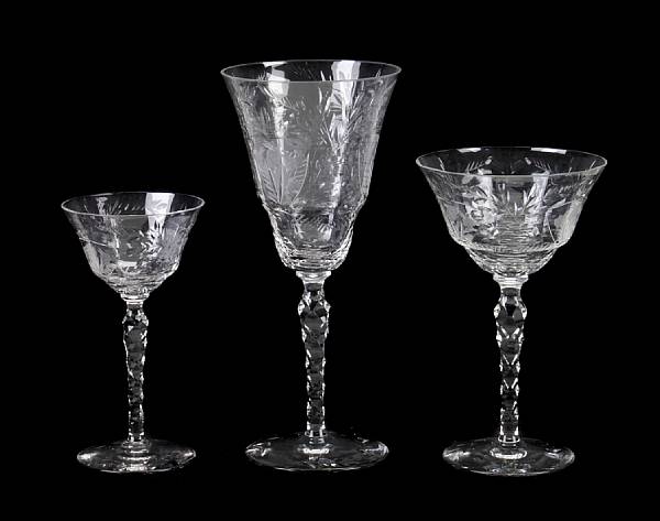 Appraisal: An assembled set of glassware comprising stems tumblers and commemorative