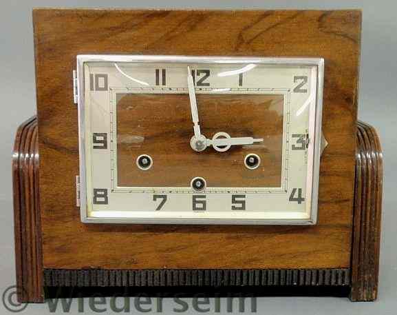 Appraisal: Walnut cased Art Deco mantel clock marked Foreign h x