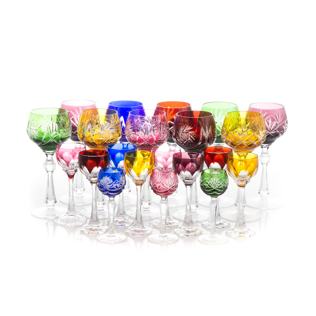 Appraisal: Collection Bohemian-style colored crystal in various colors cut-to-clear including wine