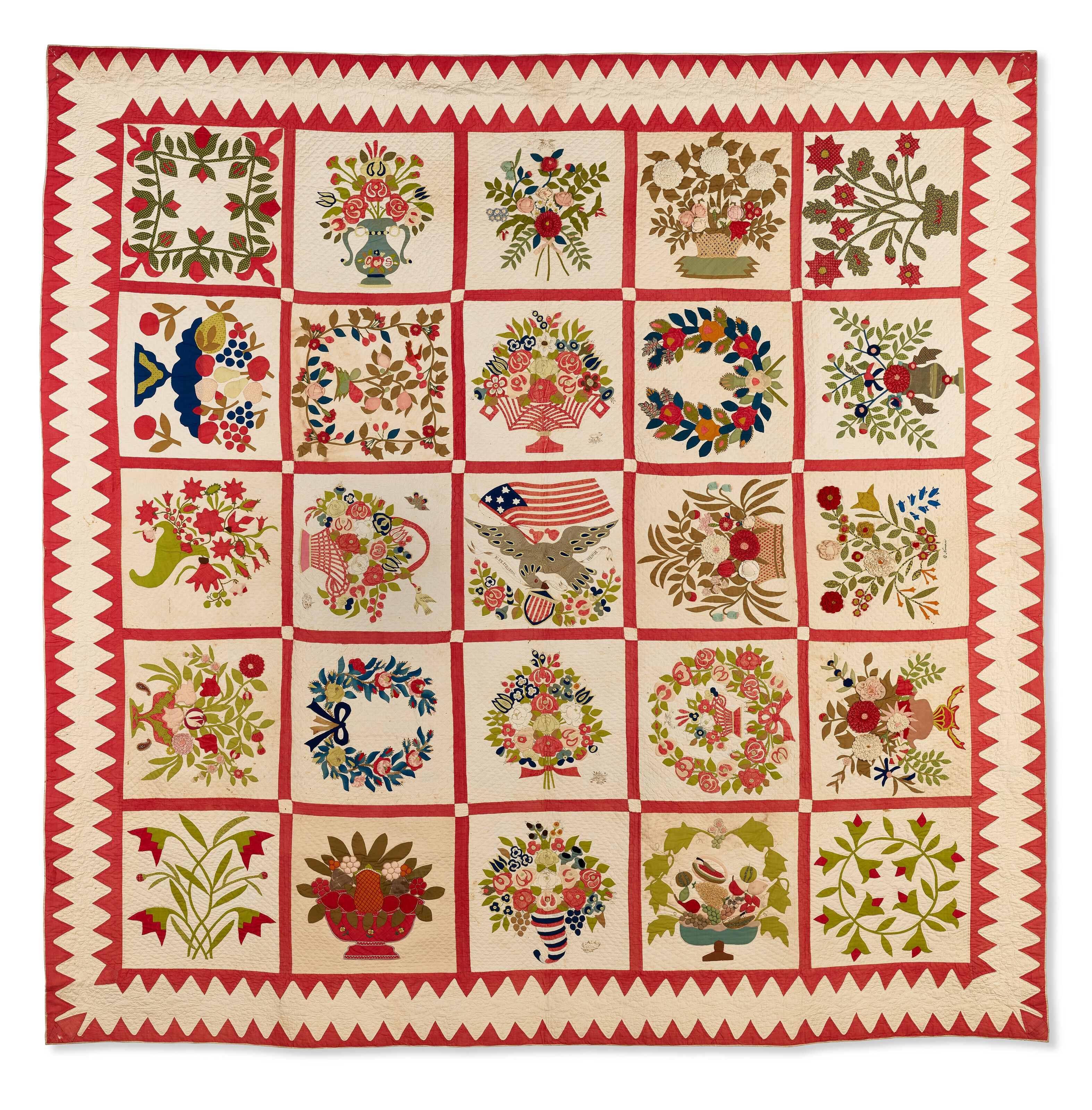 Appraisal: A COTTON PIECED AND APPLIQUED ALBUM QUILT BALTIMORE MARYLAND CIRCA