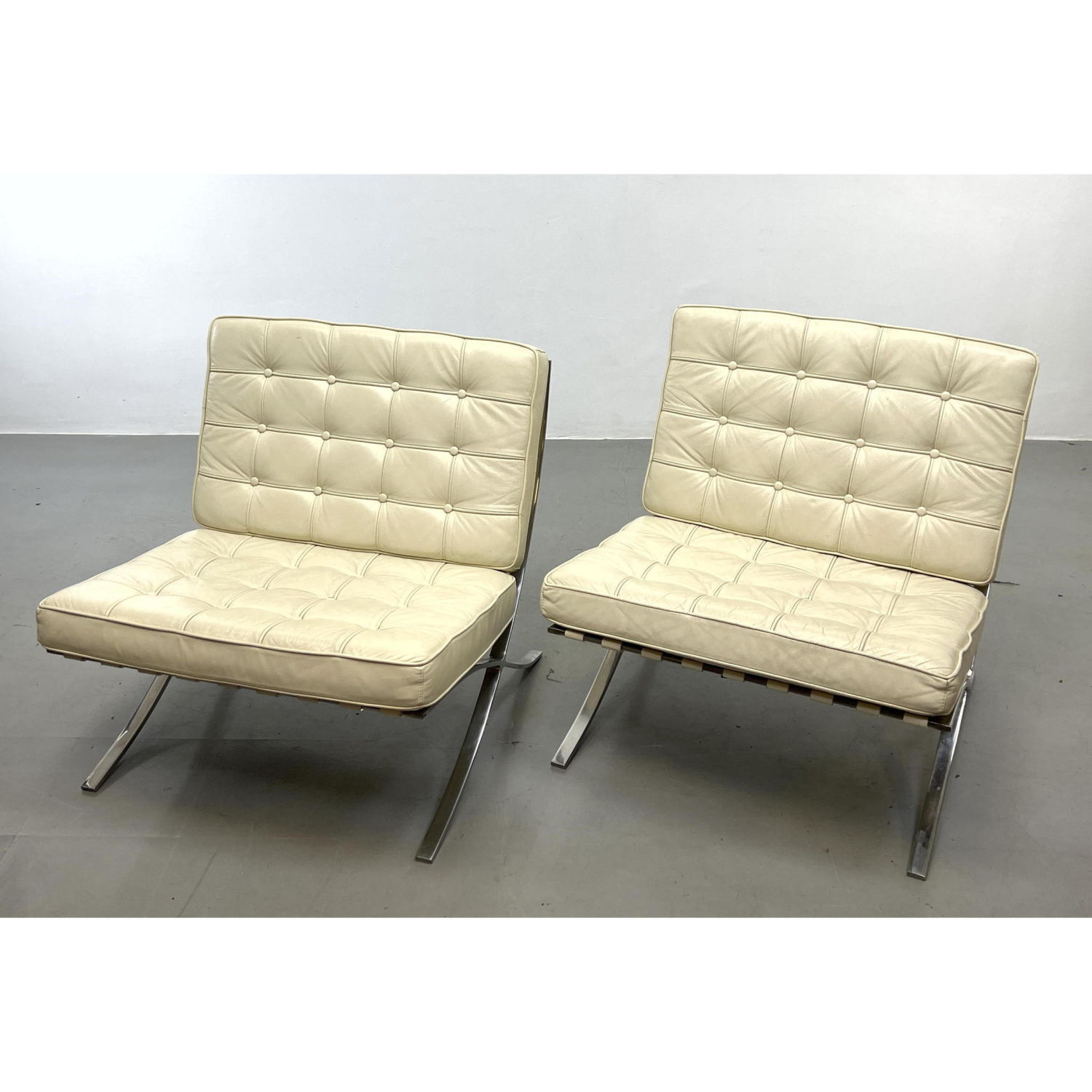 Appraisal: Pr Faux leather Barcelona style Lounge Chairs Reproduction Chairs Dimensions