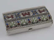 Appraisal: A Russian silver cigarette case champleve enamelled in geometric Pan