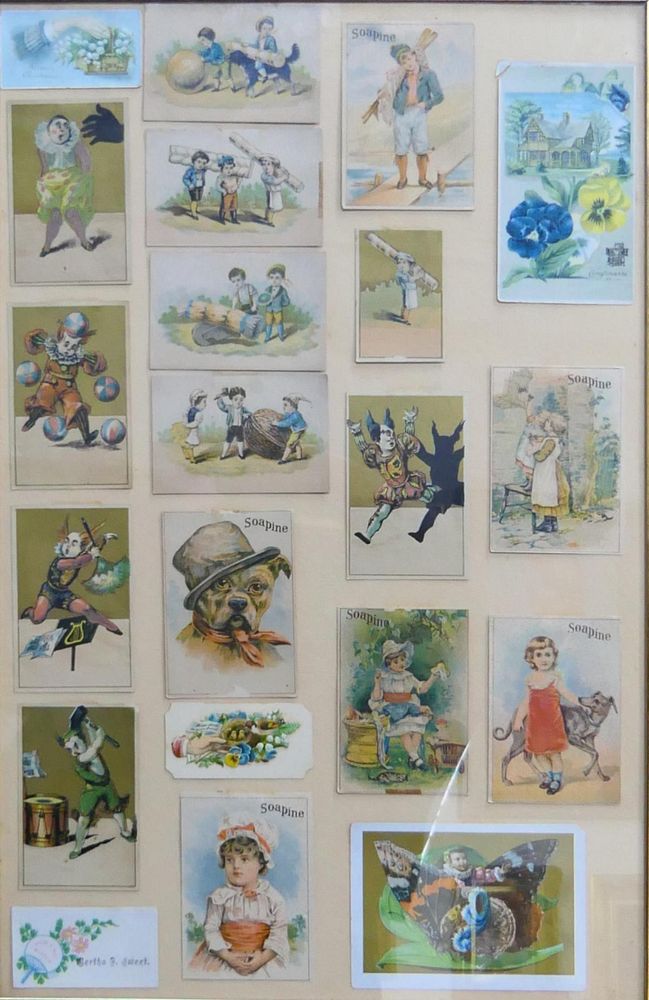 Appraisal: LOT OF VINTAGE CALLING CARDS FRAMES SOAPINE A collection of