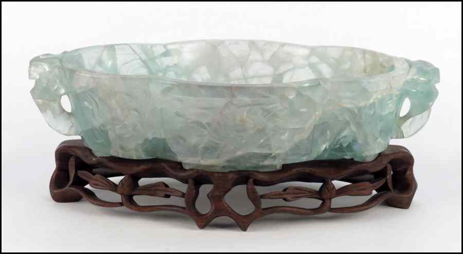 Appraisal: CARVED FLUORITE BOWL ON STAND Bowl '' x '' x