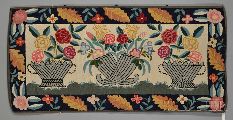 Appraisal: Floral Hooked Rug America c s composed of wool and