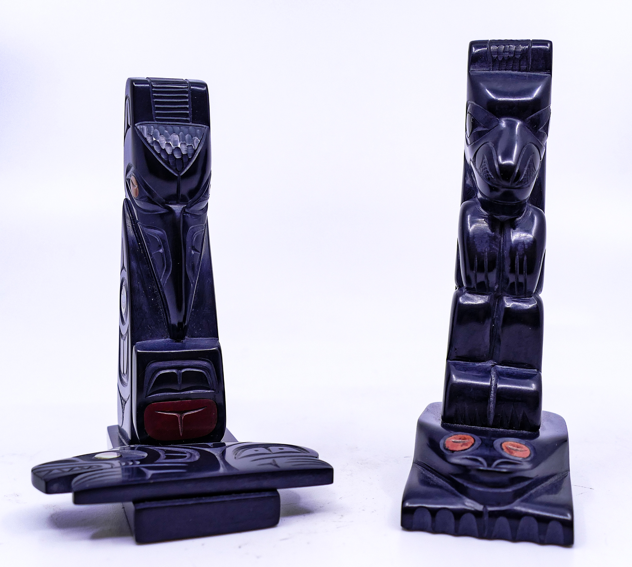 Appraisal: pc Glen Pollard Argillite Small Totem Models- '' approx