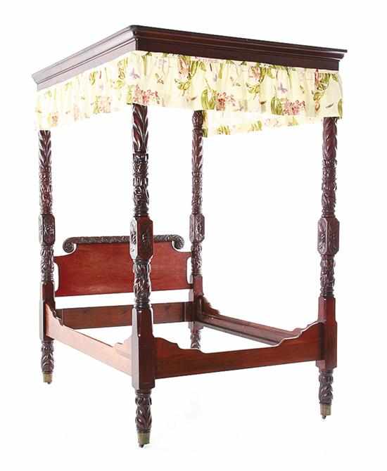 Appraisal: Classical carved mahogany tester bed circa acanthus-carved tall posts support