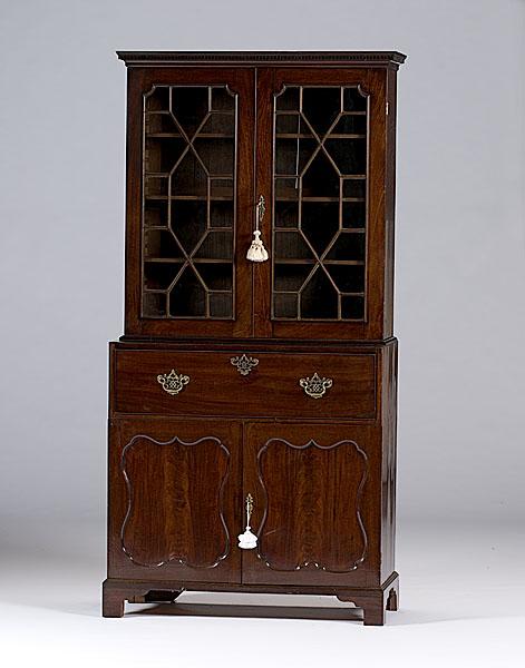 Appraisal: GEORGIAN MAHOGANY SECRETAIRE BOOKCASE ca - mahogany with oak having