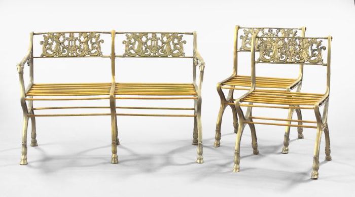 Appraisal: Three-Piece Brass and Cast-Aluminum Garden Set of classical inspiration comprised