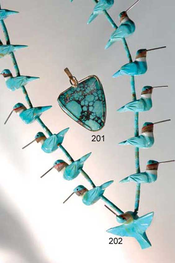 Appraisal: TURQUOISE HUMMINGBIRD NECKLACE Artist Singer A series of hummingbirds rendered