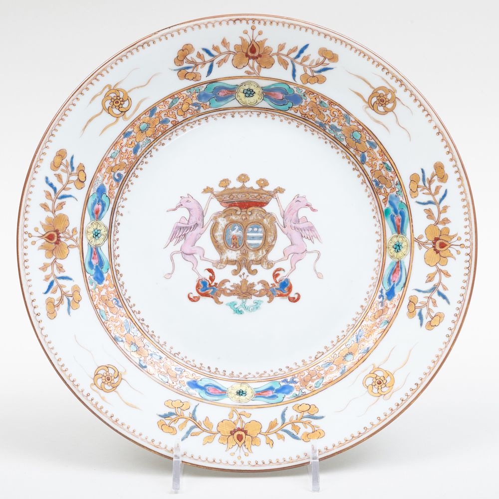 Appraisal: Chinese Export Porcelain Plate Decorated with the Wedding Armorial of