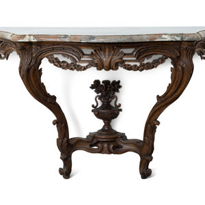 Appraisal: A Louis XV Carved Walnut Marble-Top Console Table th Century