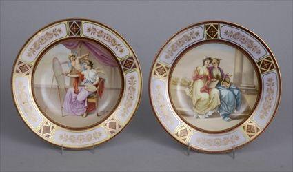 Appraisal: PAIR OF VIENNA HAND-PAINTED CABINET PLATES The one showing a