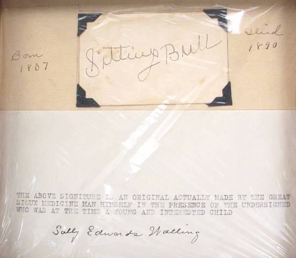 Appraisal: SITTING BULL - Signature Sitting Bull on by inch card