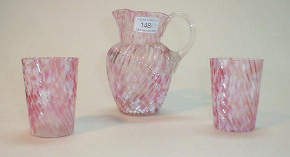 Appraisal: A Nailsea spatter glass jug and two tumblers