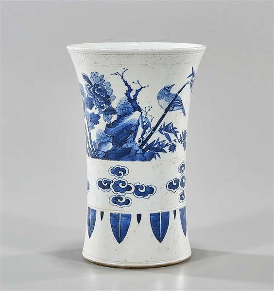 Appraisal: Chinese blue and white gu form vase with trees and