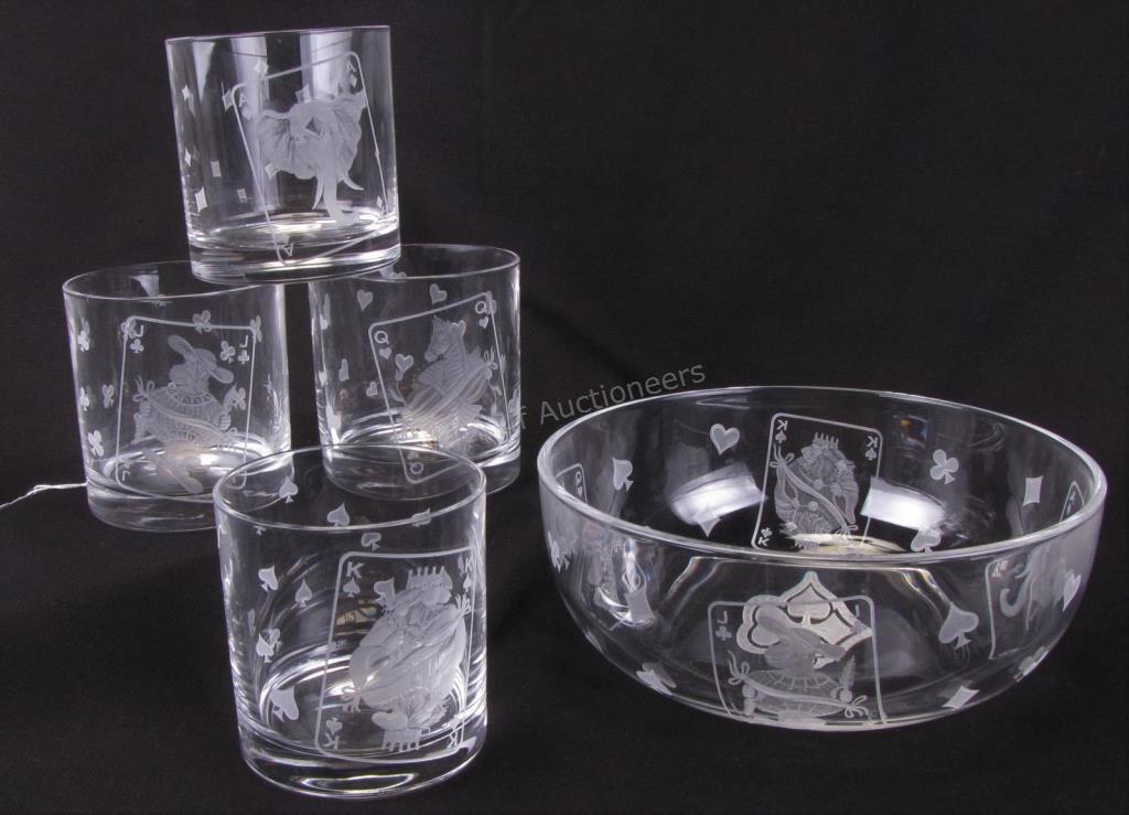 Appraisal: Set of Etched Crystal Glassware and Bowl five total including