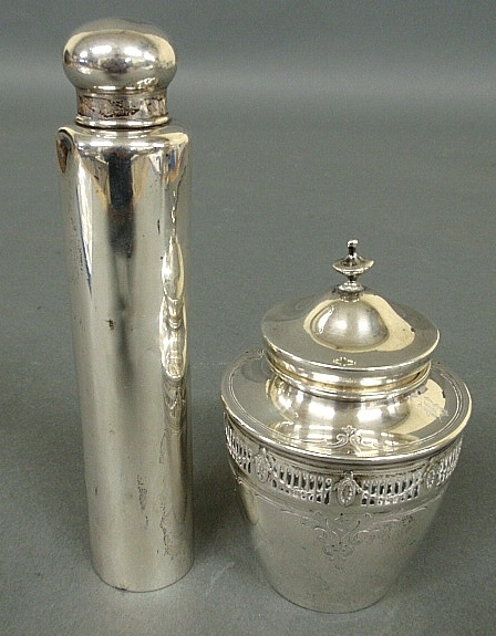 Appraisal: - Tiffany tubular form flask and an Adams style sterling