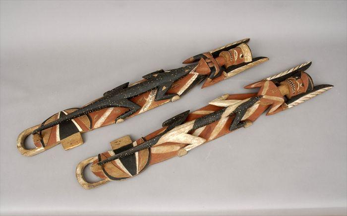 Appraisal: Two New Guinea Polychrome Carved Wood Totem Figures x in