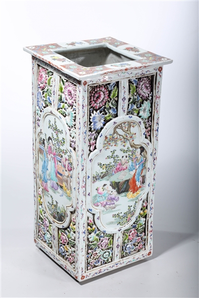 Appraisal: Tall Chinese enameled porcelain planter with central figural scenes flanked