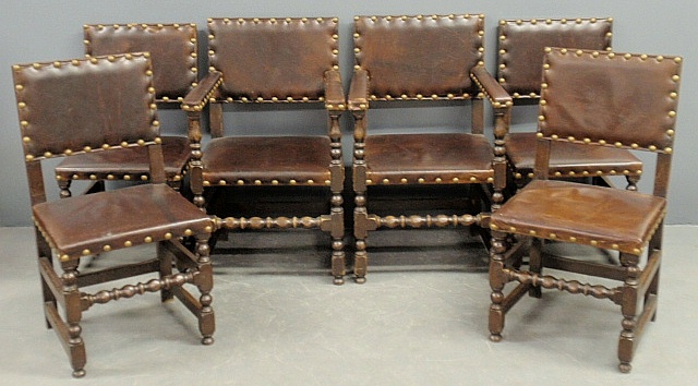 Appraisal: - Set of six Charles I style oak chairs with