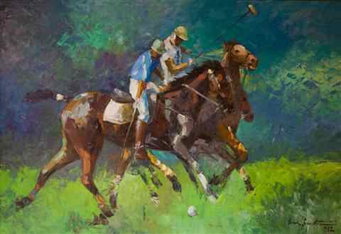 Appraisal: CAESAR BUENAVENTURA - POLO PLAYERS Oil on canvas x in