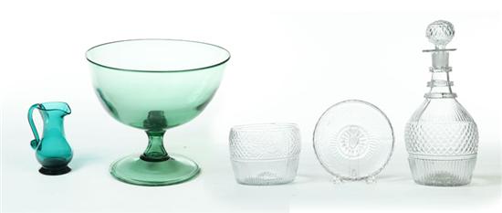 Appraisal: FIVE PIECES OF GLASS American and European th century Clear