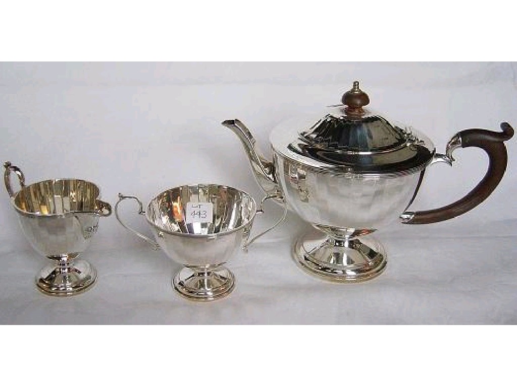 Appraisal: A silver -piece tea set of baluster form with reeded