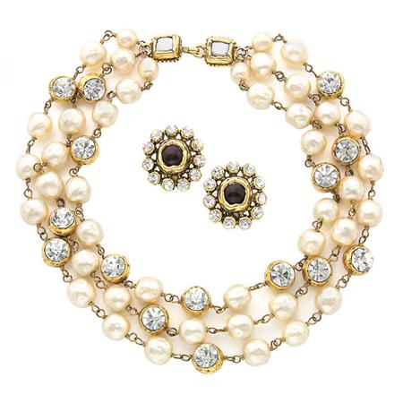 Appraisal: Chanel Triple Strand Choker and Pair of Earrings Estimate -