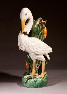 Appraisal: Majolica Figural Vase c depicting a crane with a salamander