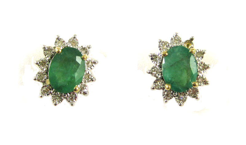 Appraisal: PAIR OF EMERALD AND DIAMOND EARRINGS each k yellow and