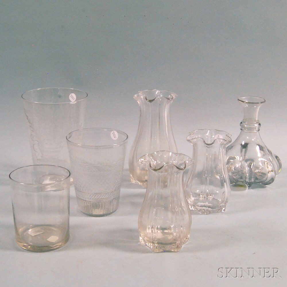 Appraisal: Seven Colorless Blown Glass Vessels th century a set of