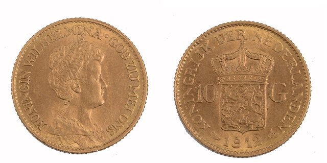 Appraisal: A Dutch ten gilder gold coindated