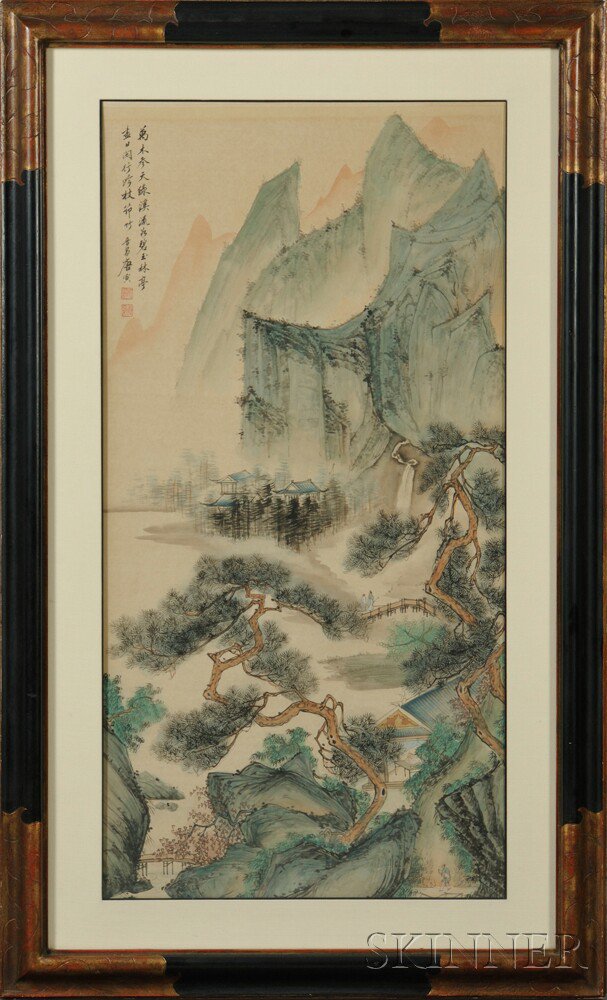 Appraisal: Painting Depicting a Landscape China th century with pines and