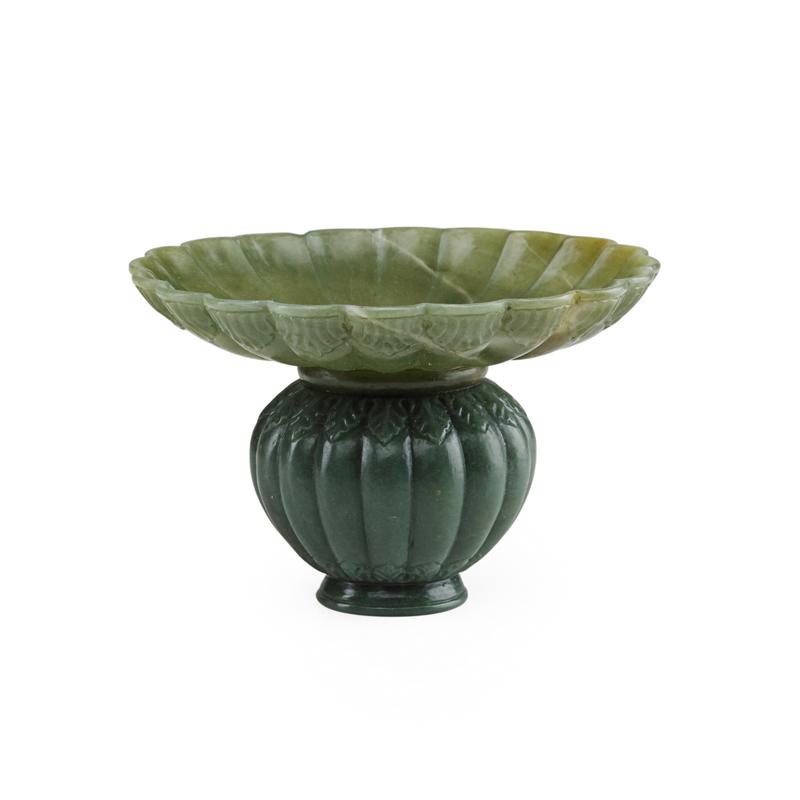 Appraisal: MUGHAL STYLE JADE VASE Hand-carved leaf design in bulbous form