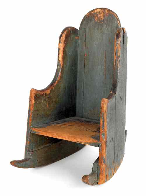 Appraisal: New England painted pine child's settleback rocking chair ca with