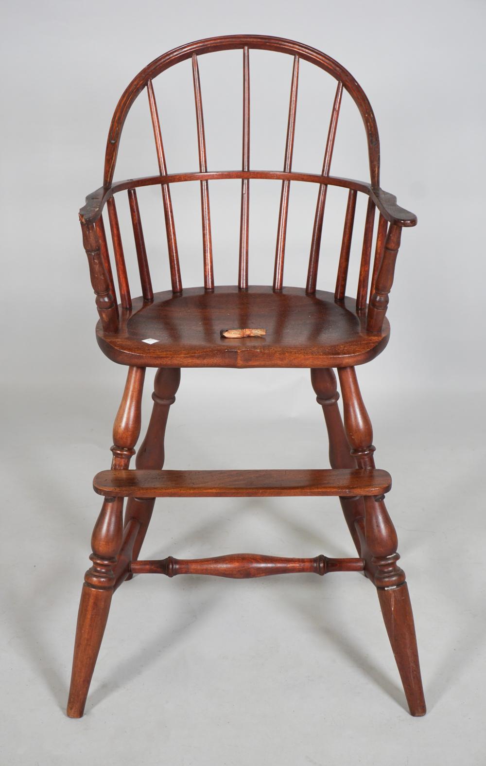 Appraisal: COLONIAL STYLE OAK AND MAHOGANY WINDSOR CHILD'S HIGH CHAIR the