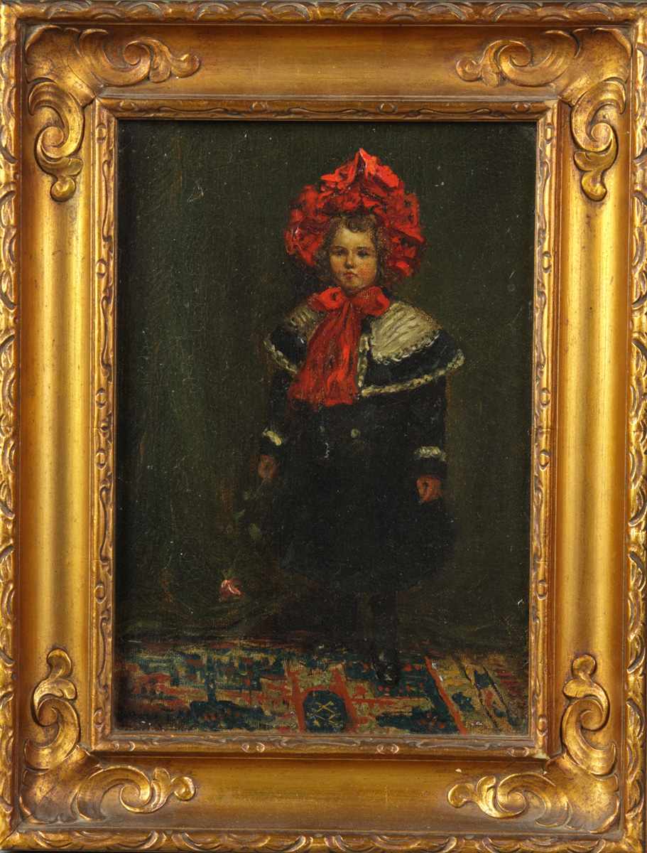 Appraisal: th Cent Portrait of a young girl in a red