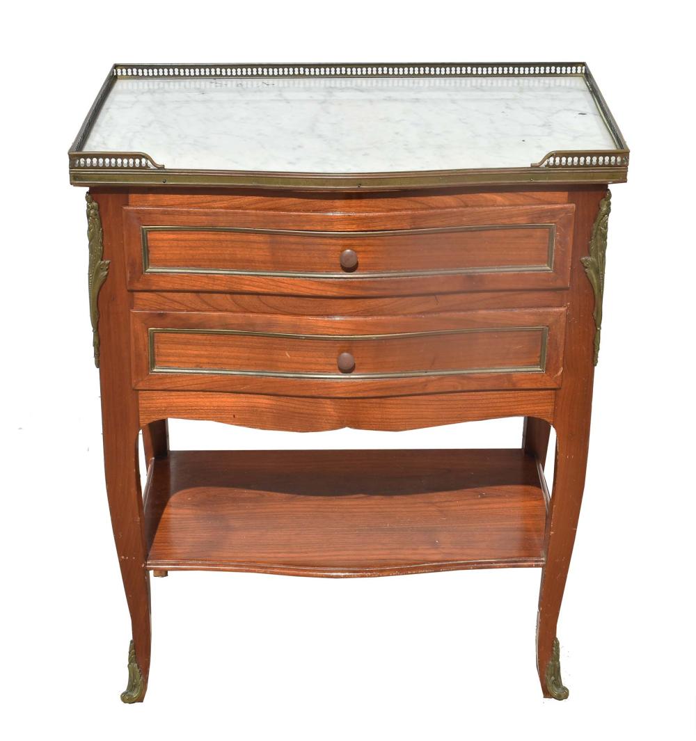 Appraisal: FRENCH MARBLE TOP MAHOGANY TABLE EN CHIFFONIERThe rectangular slightly serpentine