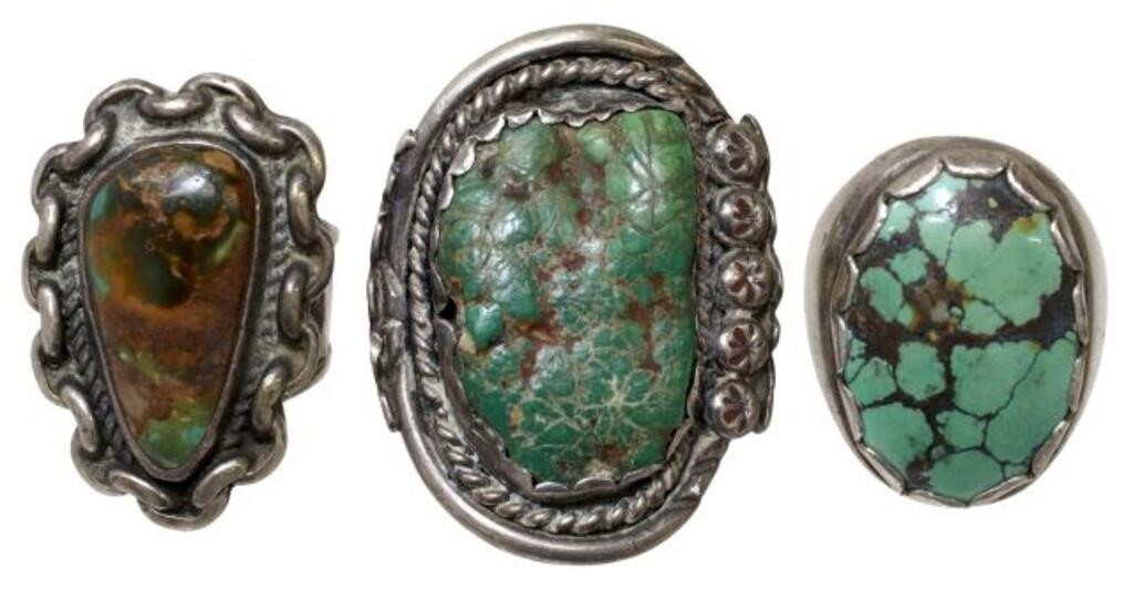 Appraisal: lot of Gents Southwest silver and turquoise rings having oval