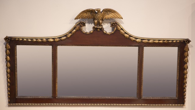 Appraisal: Federal Style Mahogany Mirror Eagle perched at crest with rosettes