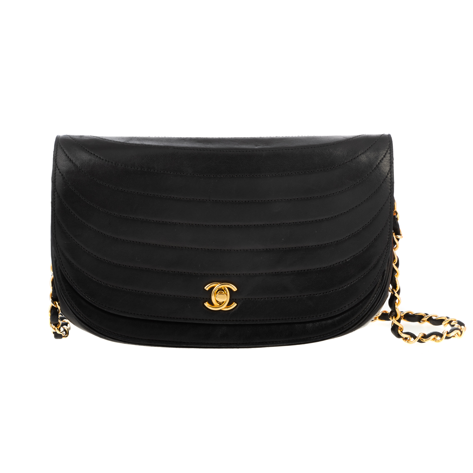 Appraisal: A CHANEL HALF MOON FLAP BAG A black Calfskin Chanel