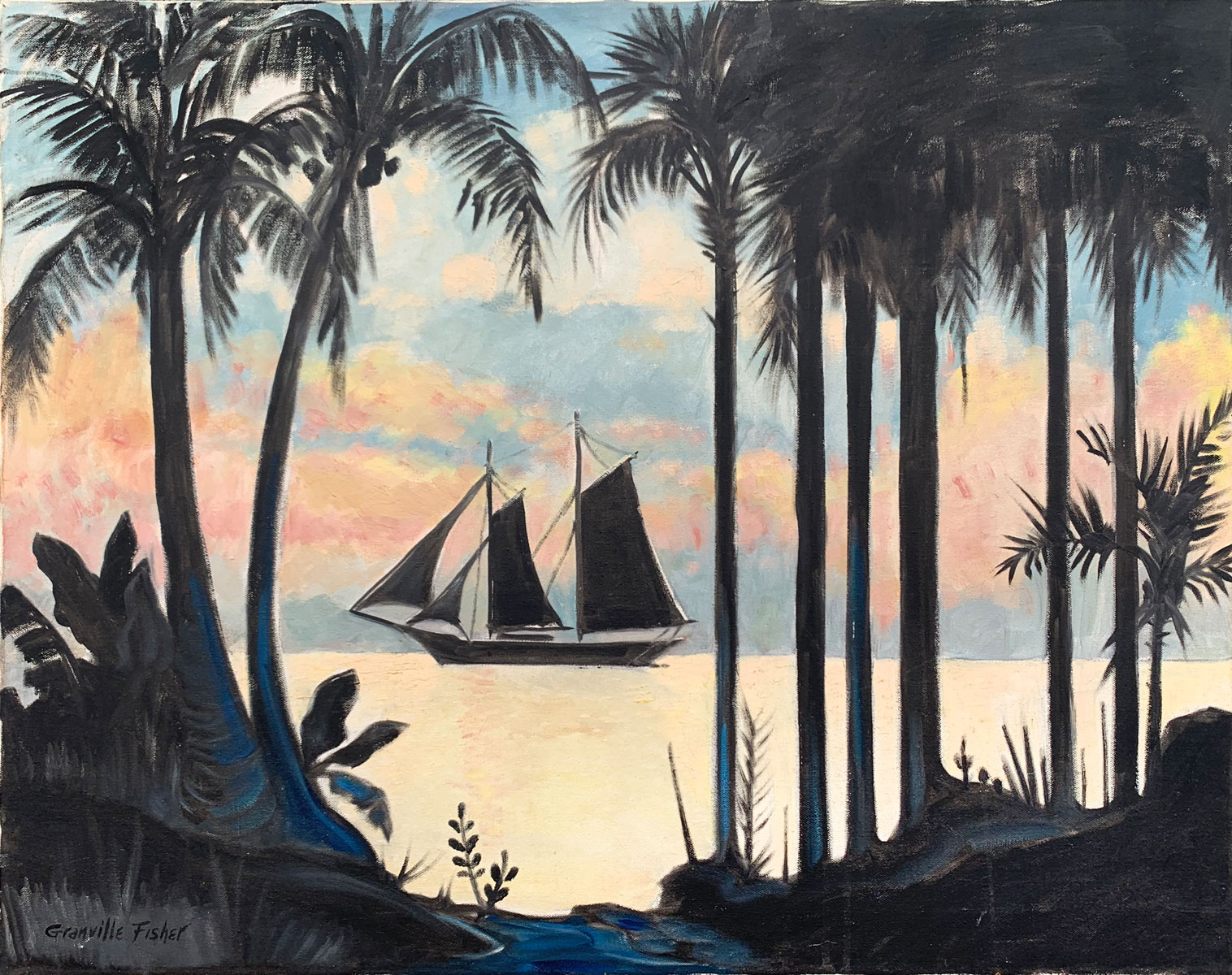 Appraisal: FISHER Granville American - Clipper Ship Through the Palms O