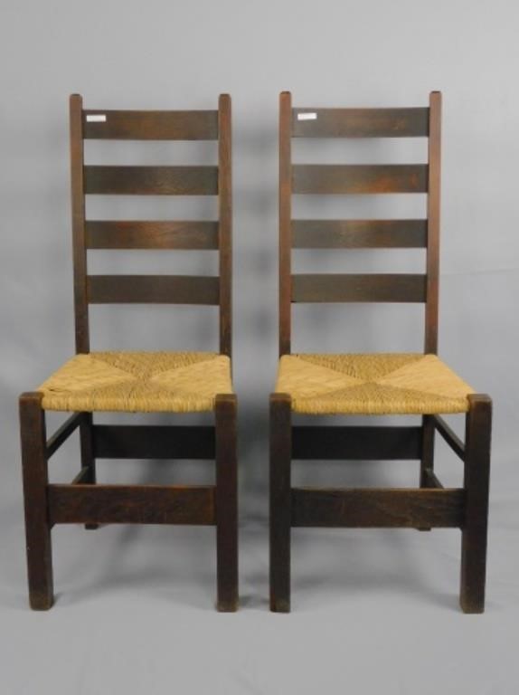 Appraisal: chairs ca Rush seats old dark finish high wide deep