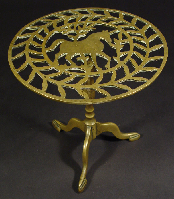 Appraisal: th Century brass kettle stand pierced with a horse amongst