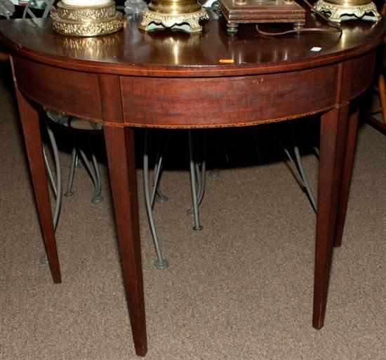 Appraisal: Federal style inlaid mahogany demilune banquet table Estimate - All