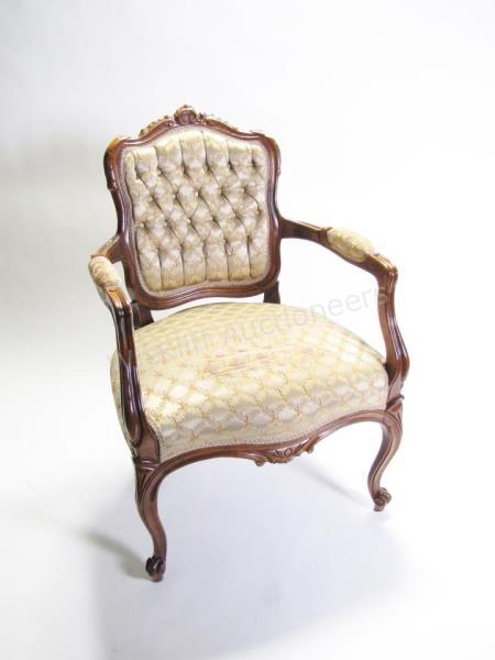 Appraisal: A French Louis XV style fauteuil button tufted upholstered back