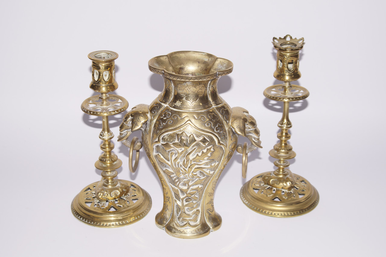 Appraisal: thC metalware etc to include a Chinese two handled vase