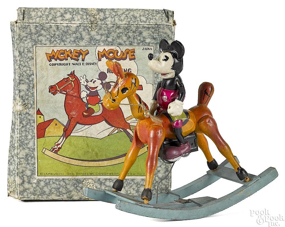 Appraisal: Celluloid Mickey Mouse on Rocking Horse wind-up Scarce celluloid Mickey