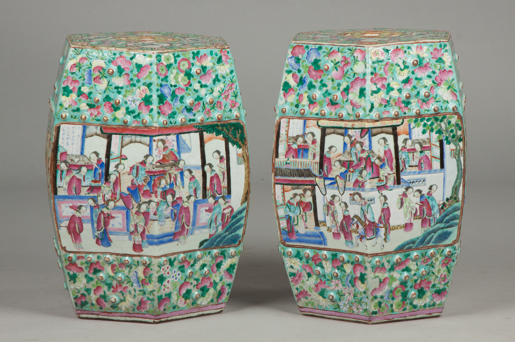 Appraisal: Pair of Chinese Famille Rose Hexagonal Garden Seats th cent